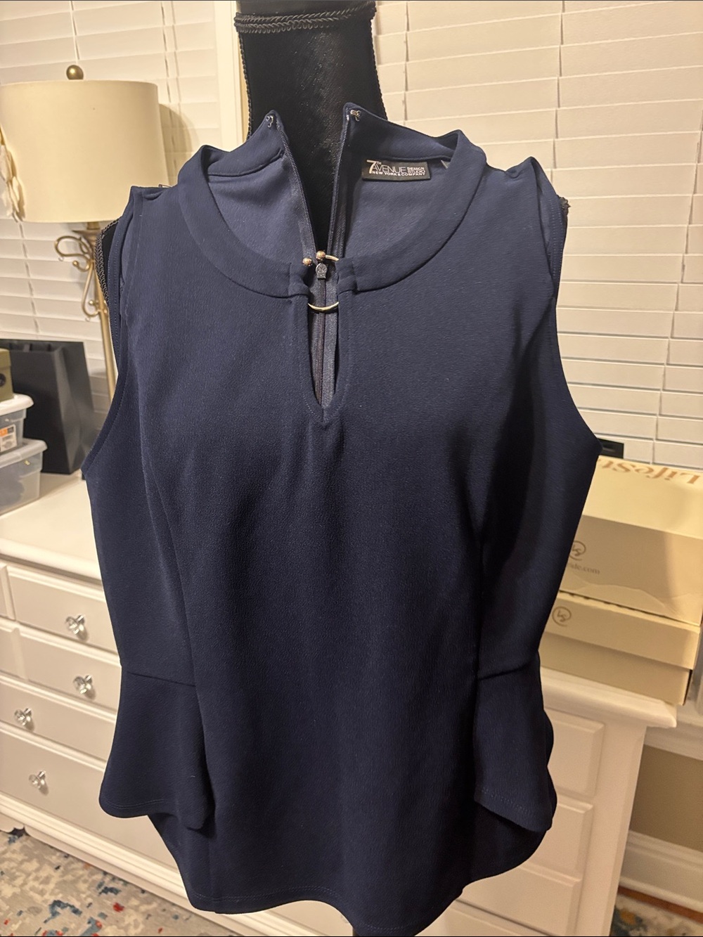 Zara Navy Sleeveless Top with Ring Keyhole and Peplum Hem and matching skirt